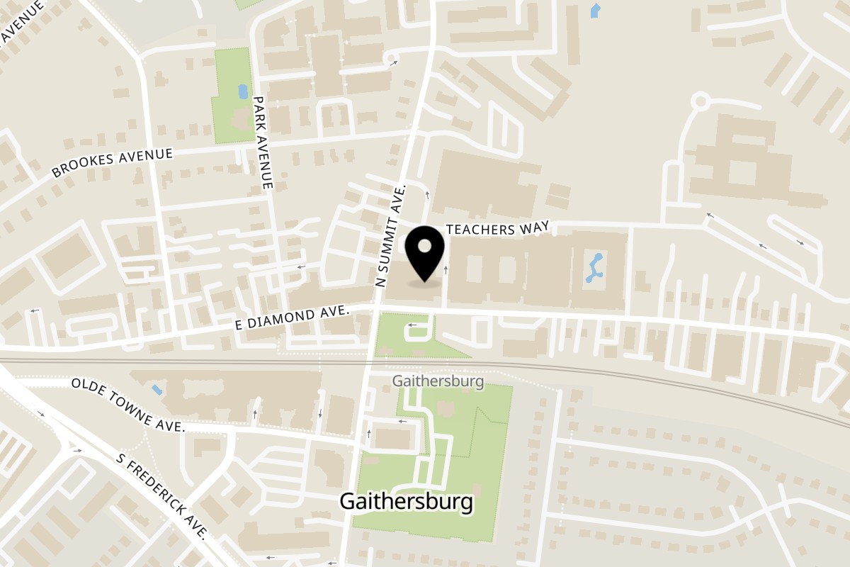 Map showing the location of Manhattan Pizza & Pasta on 312 E Diamond Ave in Gaithersburg